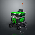 Green And Black Robot With Smiley Face Design And Wheels For LUX Features