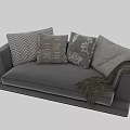 Modern Linen Double Sofa With Patterned Pillows And Knitted Throw 3d model