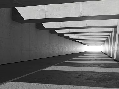 Modern Office Corridor Featuring Concrete Walls Exposed Ceiling Beams And End Light 3d model
