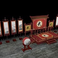 Traditional Martial Arts Training Stage With Red Decor And Wu Character Elements 3d model