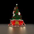Christmas Tree Shaped Decoration With Red Base Green Top Star Windows And White Fence