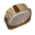 PH Lauren Gold Rimmed Desktop Clock With Brown Dial And Leather Strap