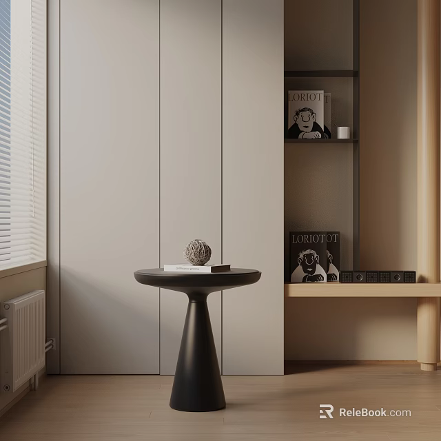 Modern Minimalist Black Side Table With Round Top Cone Shaped Base In Living Room 3d model 