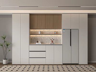 Modern Wine Cabinet Design With Wooden And White Finish And LED Lighting 3d model