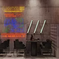 Industrial Bar Interior With Concrete Walls Neon Signs And Table Seating