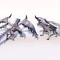 Game and Movie Character Two Dragon Creatures with Winged Bodies and Purple Accents