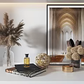 Elegant Ornamental Decor Set with Glass Vase Perfume Bottle Dried Grass Books and Picture Frame