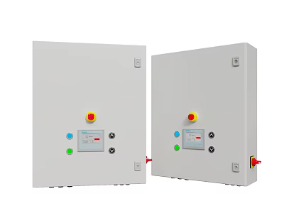 Industrial Equipment Grey Control Panel With Buttons Indicator Lights And Knobs 3d model