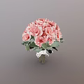 Fresh Pink Roses Bouquet With Green Leaves And White Ribbon Decoration