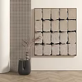 Modern Interior With Decorative Grid Wall Art Panel And Vase Decoration 3d model