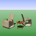 Modern Light Wood Chair and Round Table Set with Golden Metal Frame and Small Decor