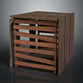 Wooden Cube Storage Box With Slatted Side Panels And Rustic Solid Wood Finish