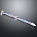 Silver Missile Weapon With Red And Yellow Stripes Tail Fins And Pointed Nose Cone