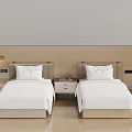 Modern Bedroom Interior With Twin Beds White Linens And Wooden Wall