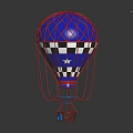 Colorful Hot Air Balloon with Red Framework Blue Surface Black White Checkered Star Patterns 3d model