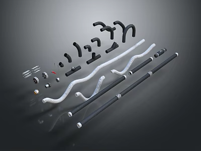 Assorted Pipes and Fittings Collection Featuring Curved and Straight Tube Shapes 3d model