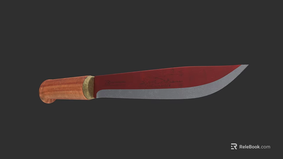 Handcrafted Tactical Knife With Wooden Handle Red Blade And Silver Edge 3d model 