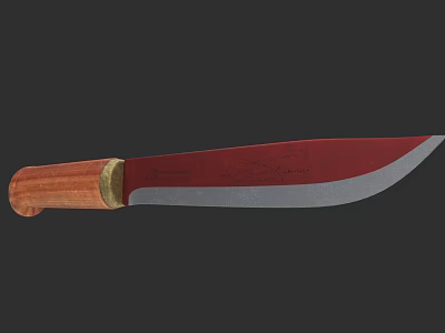 Handcrafted Tactical Knife With Wooden Handle Red Blade And Silver Edge 3d model