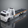 White Flatbed Tow Truck With Emergency Lights And Colored Stripes On Body 3d model