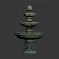 Classical Multi Tiered Fountain With Verdigris Finish Pedestal Base And Ornamental Tiered Basins