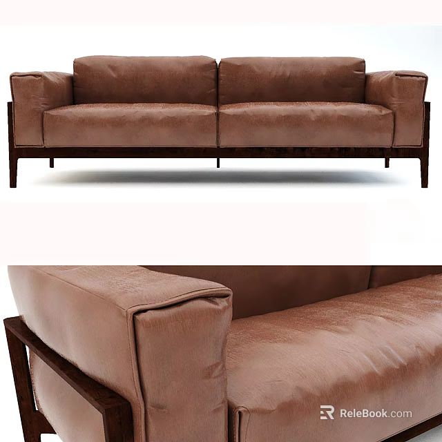 Modern Brown Leather Two Seater Sofa With Solid Wooden Frame And Comfortable Design 3d model