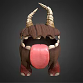 Fantasy Creature Character 3D Model With Brown Body Curved Horns Red Tongue And Sharp Teeth
