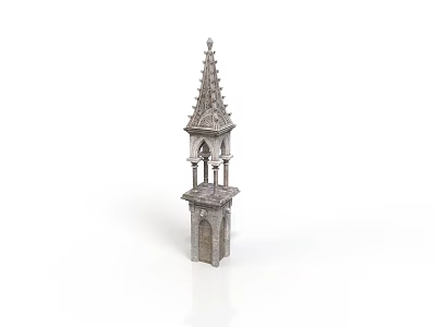 Gothic Architecture Tower With Spire Arched Details And Multi Level Structure 3d model