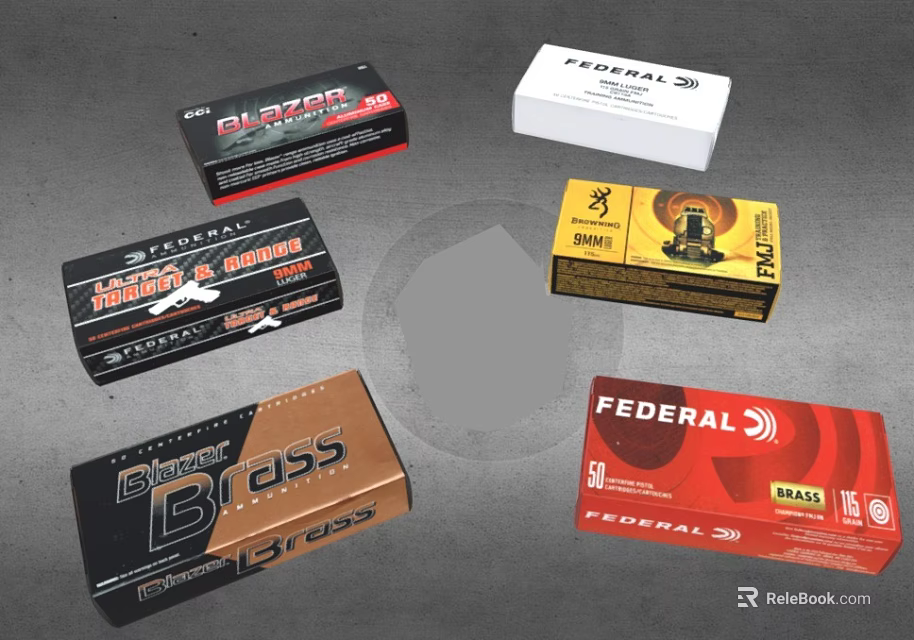 Various Brand Ammunition Boxes Including Federal Estate And Big Bass Shotshell 3d model 