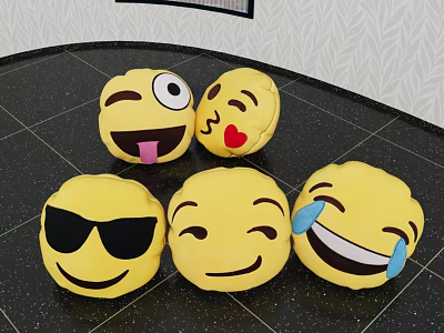 Emoji Plush Toys with Various Expressions Winking Heart Eyes Sunglasses Smiling Laughing Faces 3d model