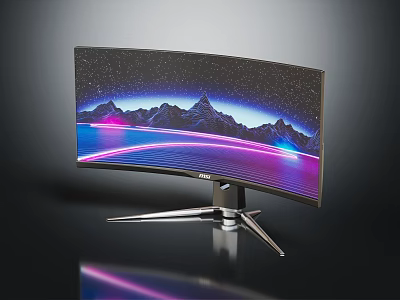 Curved Electronic Monitor With High Definition Display And Sleek Metal Stand 3d model