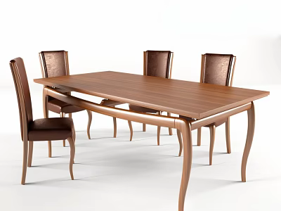 Elegant Modern Wooden Dining Table And Leather Chairs With Curved Legs Design 3d model