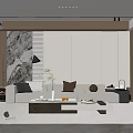 Elegant Modern Living Room Interior Design With Beige Sofa Marble Accent Wall And Wooden Elements