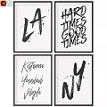 Four Black Handwritten Text Photo Frames with Ink Splatters on White Background