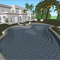 Elegant Detached Villa With Swimming Pool Terrace Lounge Chairs And Palm Trees
