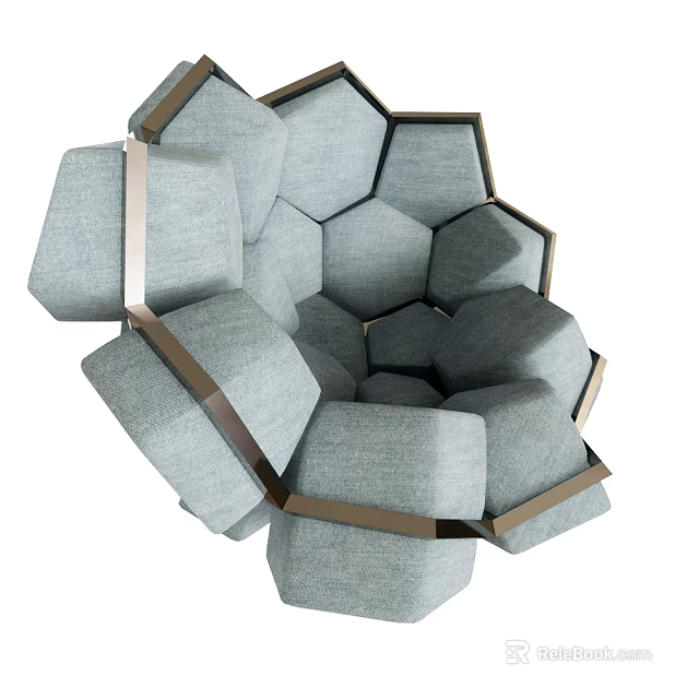 Gray Single Sofa With Hexagonal Modules And Metal Frame Strips Design 3d model 