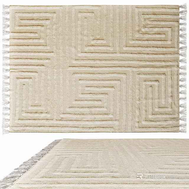 Stylish Rug With Geometric Patterns And Fringes 3d model 
