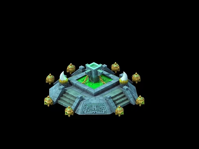 Ancient Circular Platform With Green Central Area And Golden Decorative Ornaments 3d model