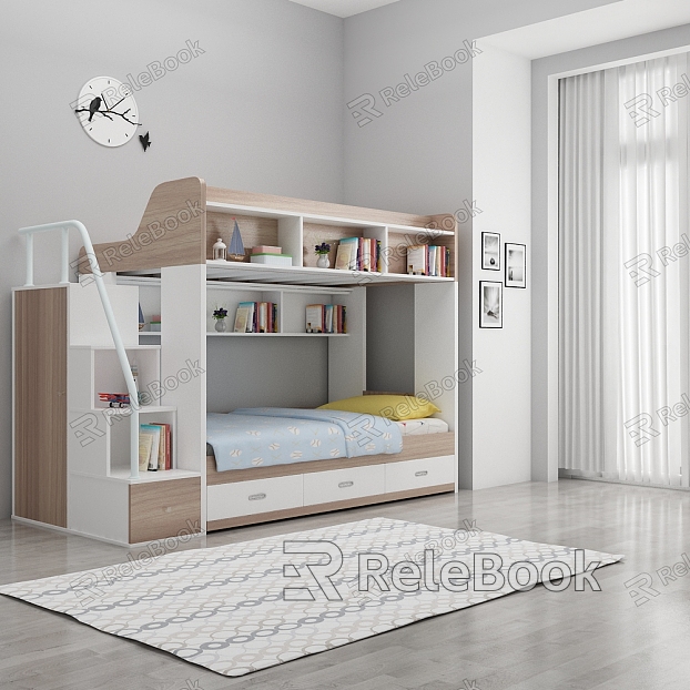 Modern upper and lower bed functional plate type children's bunk bed model