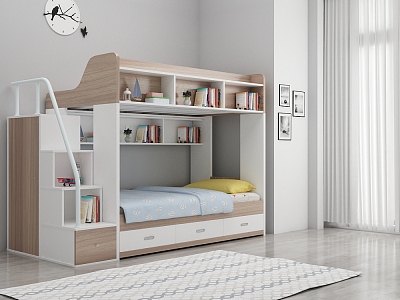 Modern upper and lower bed functional plate type children's bunk bed model