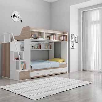 Modern upper and lower bed functional plate type children's bunk bed 3d model