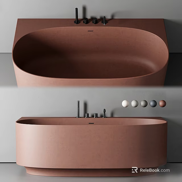 Modern Minimalist Terracotta Bathtub Design With Sleek Faucet And Color Options 3d model 