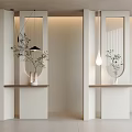Modern Cream Partition Entrance Partition Glass Partition Green Plant Small Chandelier Entrance Partition Wall Changhong Glass Partition 3d model