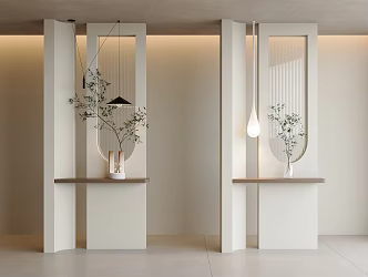 Modern Cream Partition Entrance Partition Glass Partition Green Plant Small Chandelier Entrance Partition Wall Changhong Glass Partition 3d model