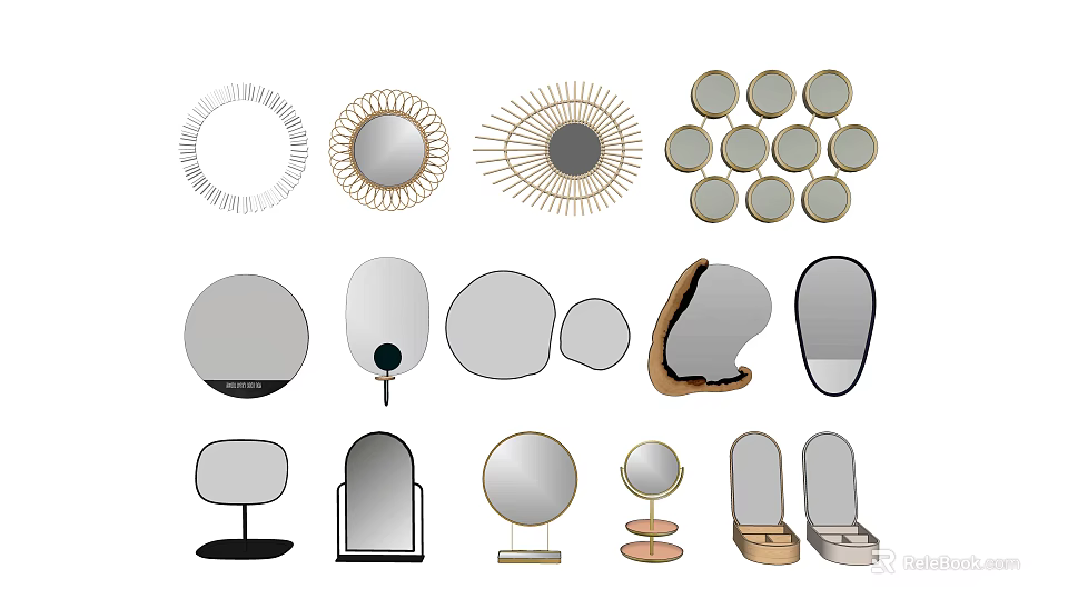 Diverse Mirrors Featuring Different Shapes Decorative Frames and Modern Designs for Home Decor 3d model 
