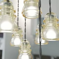 Vintage Wooden Chandelier Suspended by Chains With Multiple Glass Bulbs