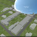 Modern Industrial Factory Building With White Exterior Large Glass Windows Green Lawn And Blue Sky
