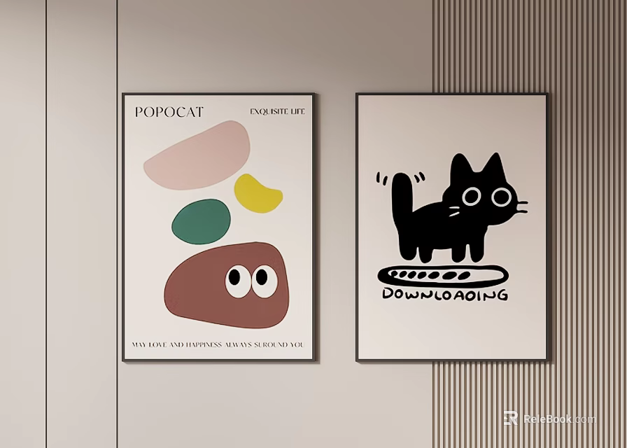 Abstract Wall Art With Color Blocks And Black Cat Design 3d model