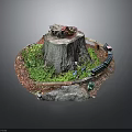 Miniature Model Scene Featuring Tree Stump Grass Track And Mini Train