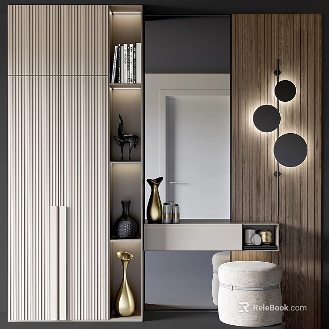 Modern Vanity Setup With Mirror Decor Lights And Shelf Decor Pieces 3d model