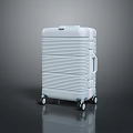 White Hard Shell Suitcase With Striped Pattern And Rolling Wheels For Travel Use 3d model